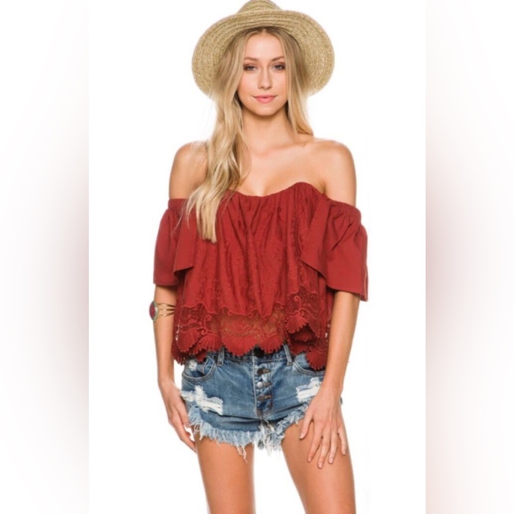 Sea Gypsies Sz Small Pilgrim Off The Shoulder Blouse Rust